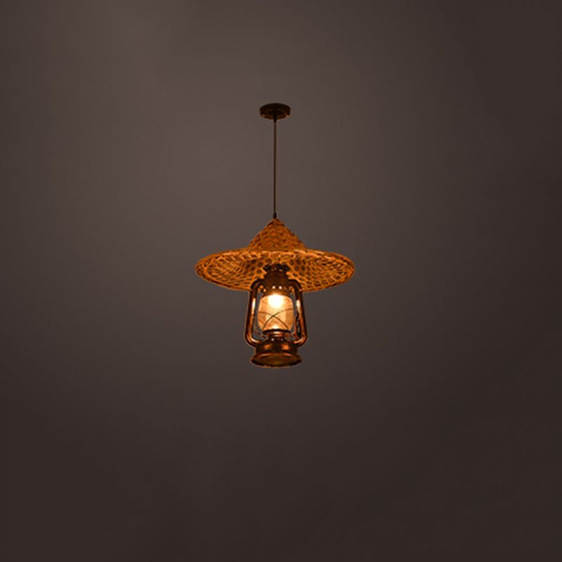 Rustieke hoed schaduw lantaarn hanger 1-licht helder glazen slinger licht in zwart voor restaurant