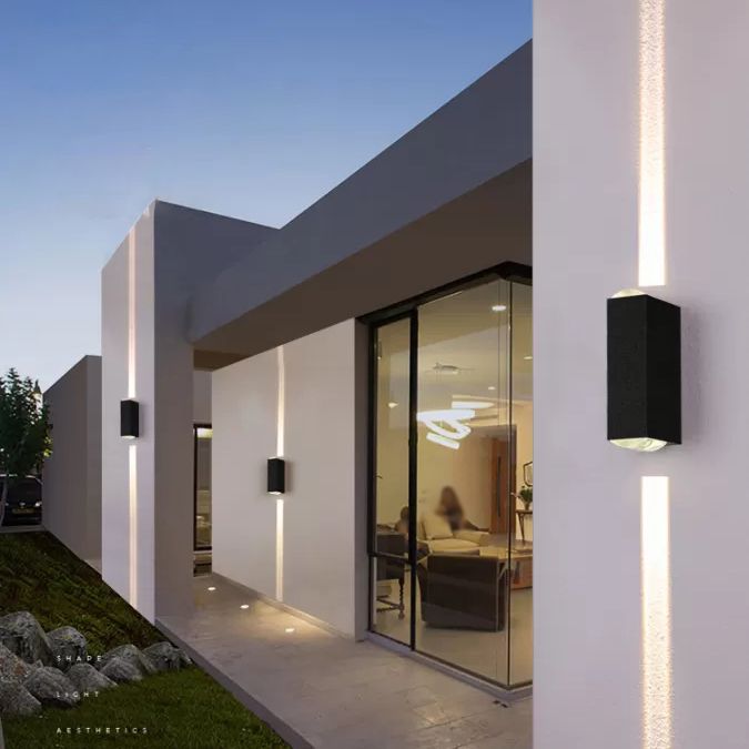 7.5" H Outdoor Waterproof LED Wall Sconce 2-Lights Modern Style Aluminum Alloy Courtyard Corridor Wall Light in Frosted Black