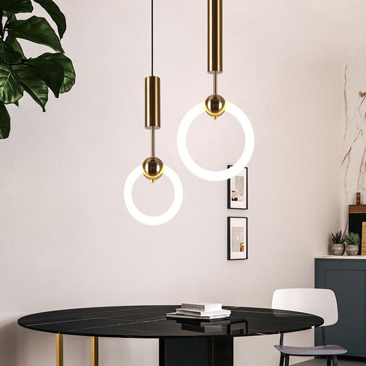 Gold Round Shape Pendant Lamp Modern Minimalist LED Hanging Lamp for Dining Table