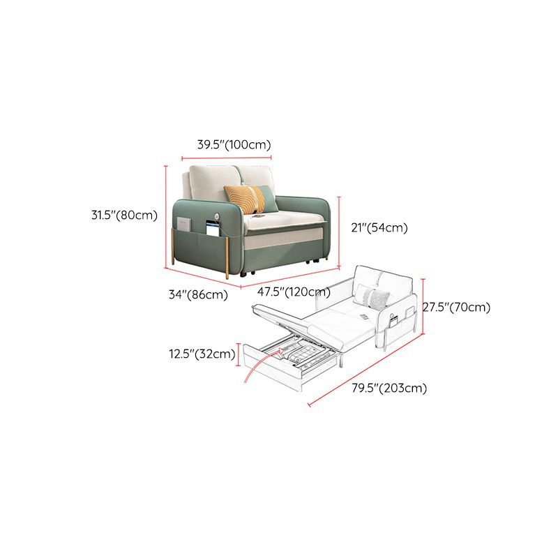 33"H Glam Futon Sofa Bed Futon White Cushion Back Sleeper Sofa with Storage