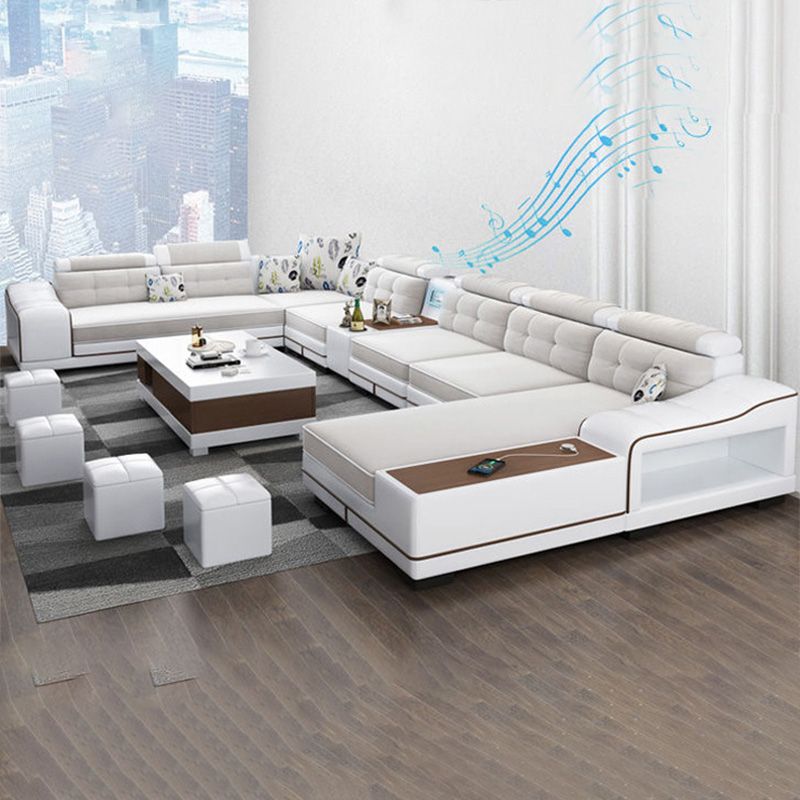 Modern Style Sectional Tufted Back Ramp Armrest White Storage Rack Sofa