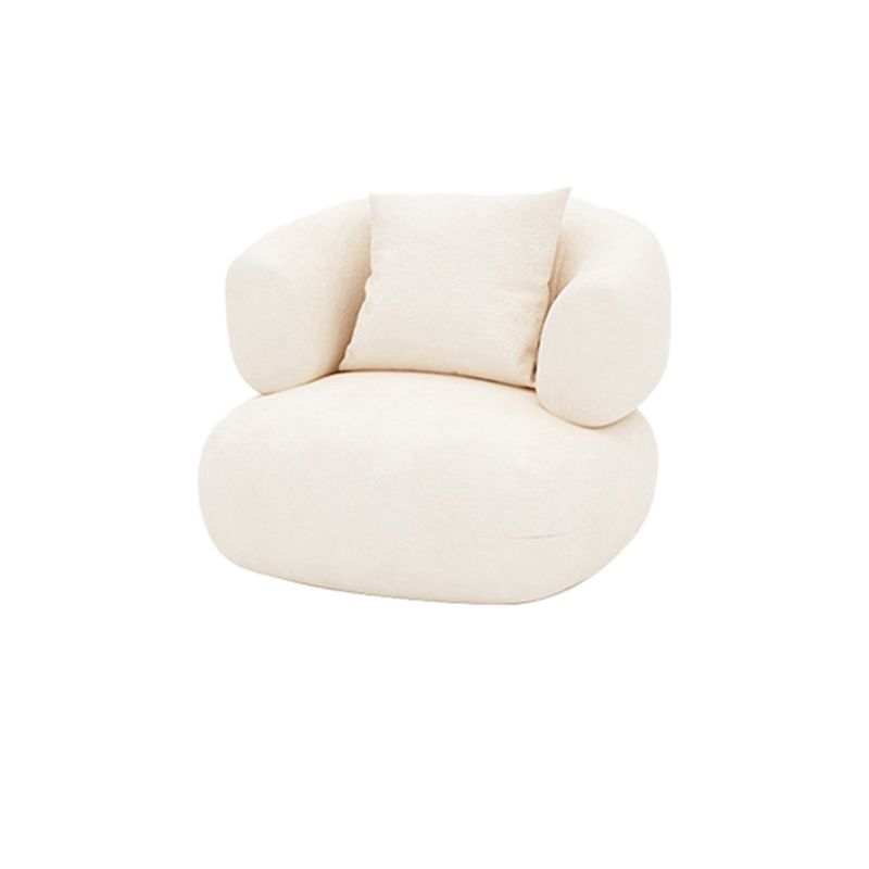 Tuxedo Arm Curved Sofa with Pillows Modern White Fabric Sofa
