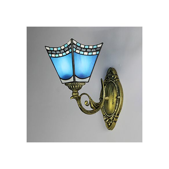 Nautical Wall Sconce with Dome/Swallow-Tail Shape Stained Glass 1 Light Wall Mount Light in Blue