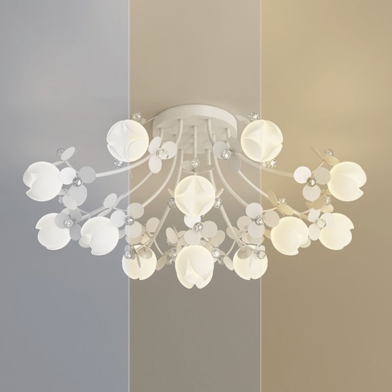 Modern Crystal Flush Mount Flower Shape Ceiling Light with Plastic Shade for Living Room