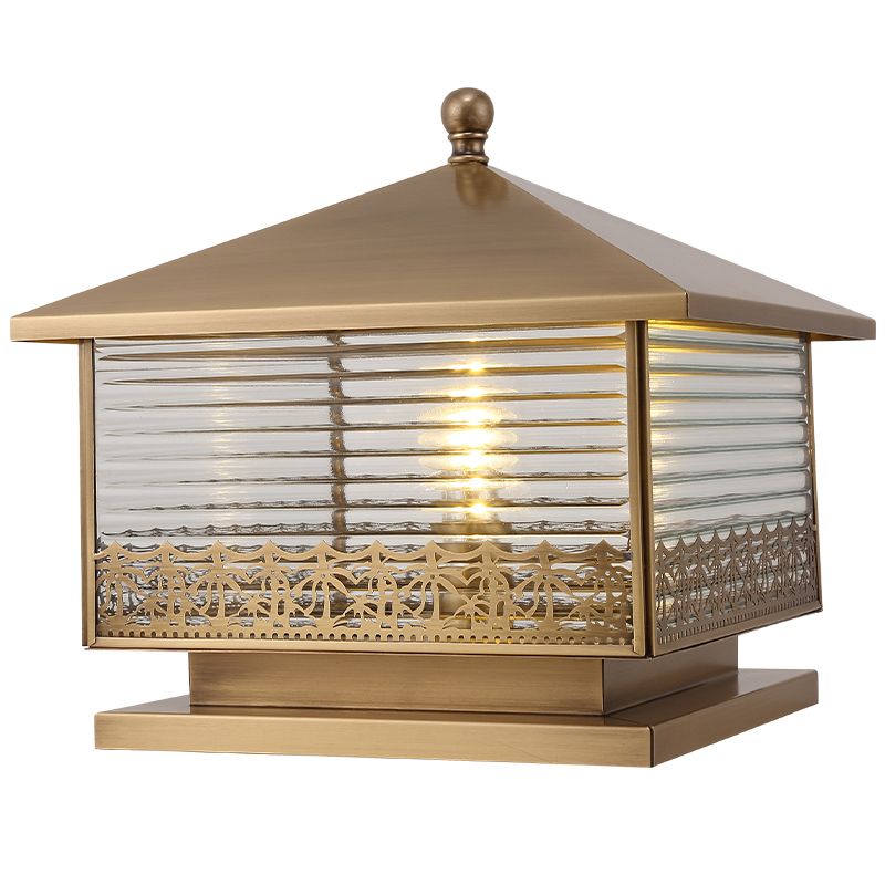 Modern Simple Copper Outdoor Light Square Shape Waterproof Pillar Lamp for Outdoor