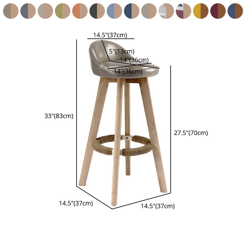 27.56" Wood Scandinavian Kitchen Dining Room Armless Stool Low Back Bar Stool