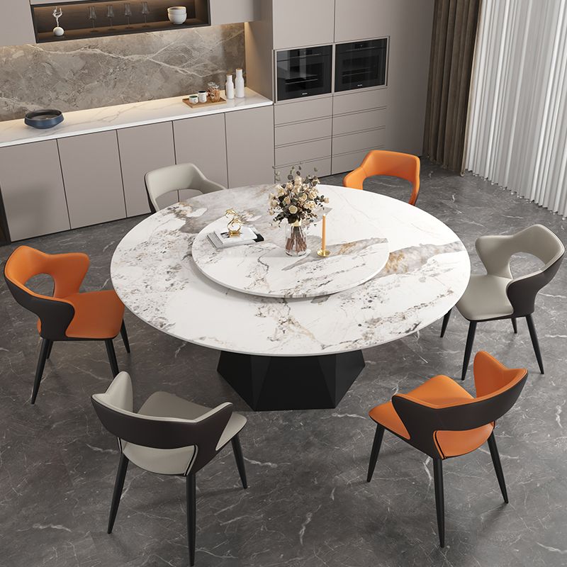 Round Furniture Simple Style Stone Pedestal Base Dinner Table with Turntable