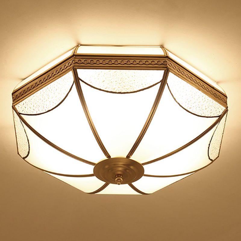 Luminaires encastrés à tambour, plafonniers en cuivre de style colonial avec abat-jour en verre
