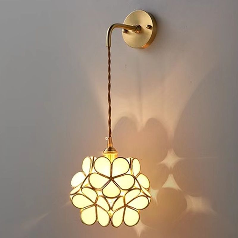 Modern Metal Wall Sconce Flower Shape Vanity Lamp with Glass Shade for Bathroom