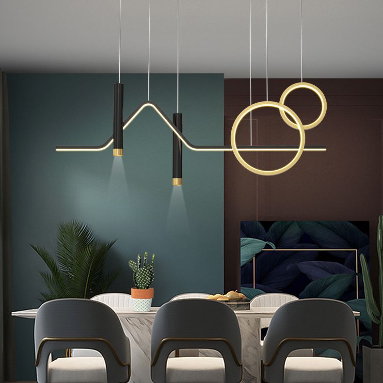 Luce a sospensione per isola a led nera e oro in moderna luce del soffitto in ferro battuto con lampada in alluminio