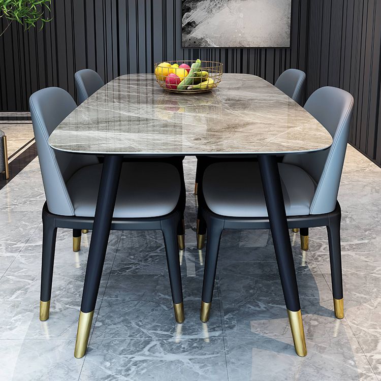 Rectangle Grey Tone Dining Table Sintered Stone Table Luxury with 4 Legs
