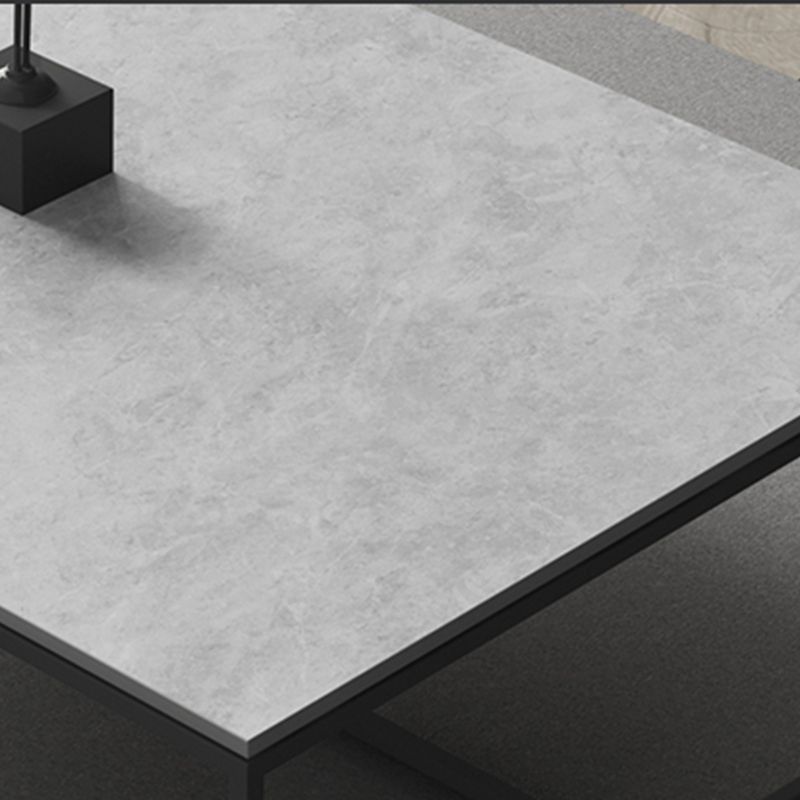 Glam 16.5" H Rectangle Slate Coffee Table Iron Trestle Cocktail Table