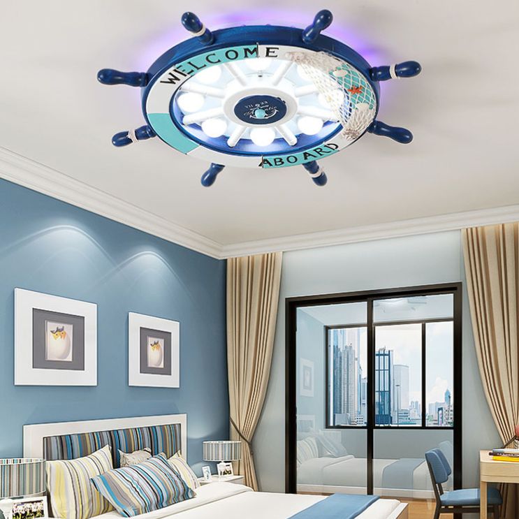 Kids Flush Mount Light Rudder Metal LED Ceiling Mount Light Fixture for Children's Room
