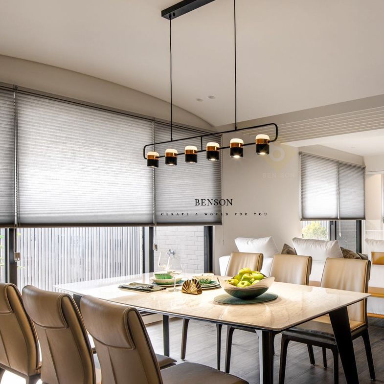 Minimalismo moderno rettangolo isola illuminazione a sospensione LED LED Cilindro sfumatura Il soffitto dell'isola per soggiorno per soggiorno