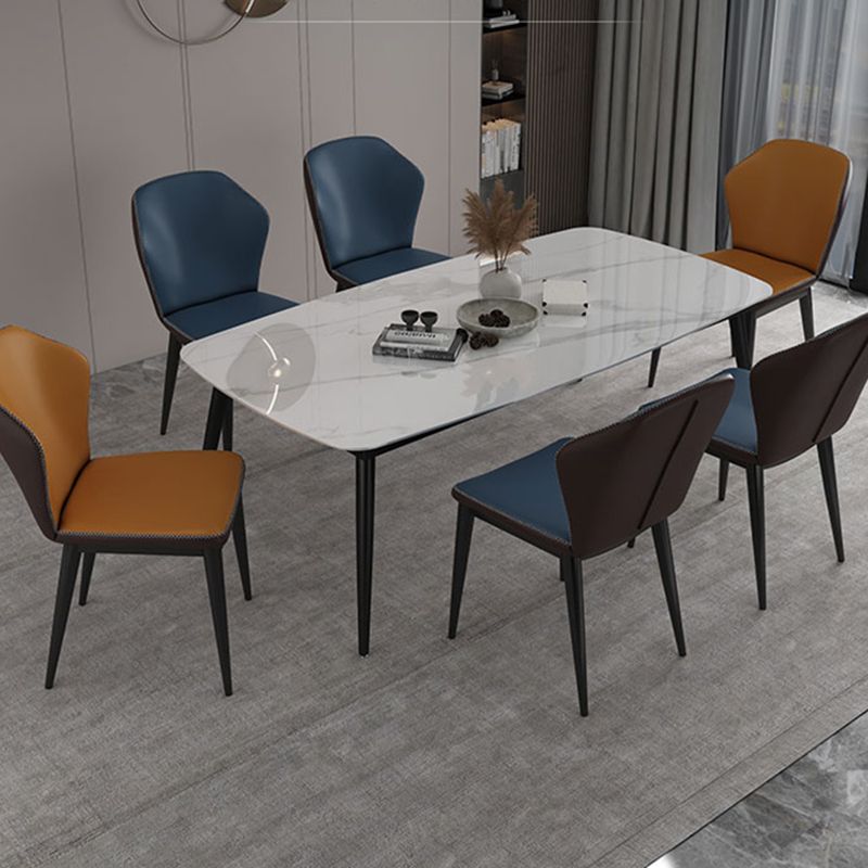 Sillas laterales Wingback Parsons de estilo minimalista, sillas de comedor de cuero para cocina (juego de 4)