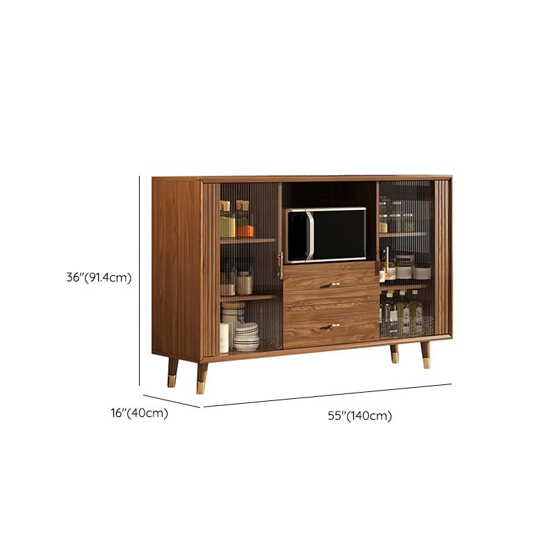 Modern Faux Wood China Cabinet Glass Doors Dining Hutch with Drawers