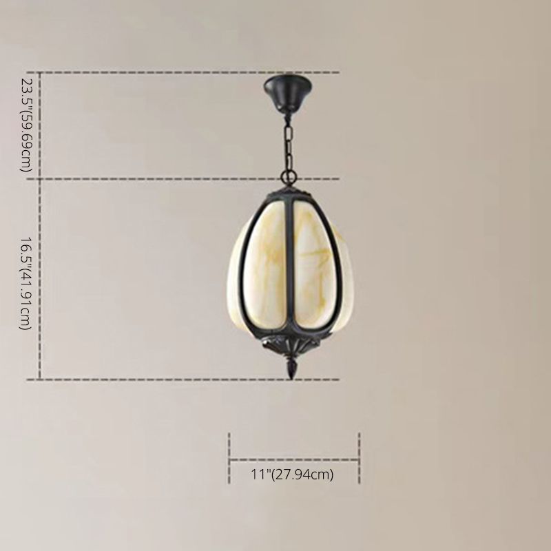 Resin Imitation Jade Shade Pumpkin Hanging Light Black Aluminum Frame Corridor Aisle Lighting Pendant with 23.5" Adjustable Chain