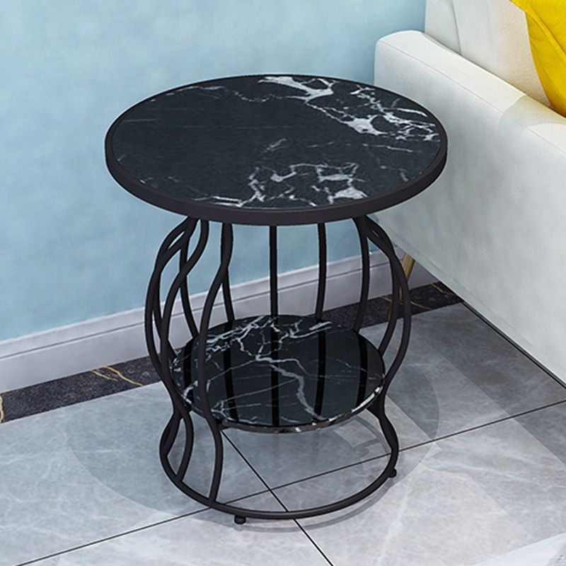 Double Tier End Table Modernist Slate Side Table with Storage Shelf