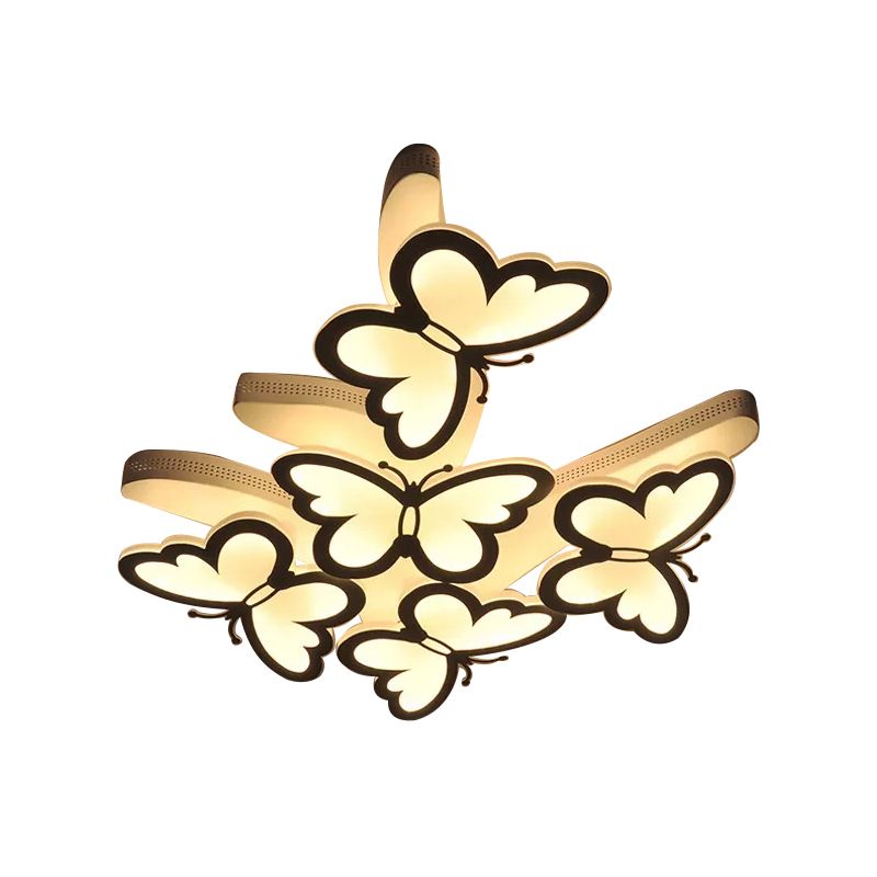 Flying Butterfly Flush Mount Light Romantic Acrylic Ceiling Lamp in White for Girls Bedroom