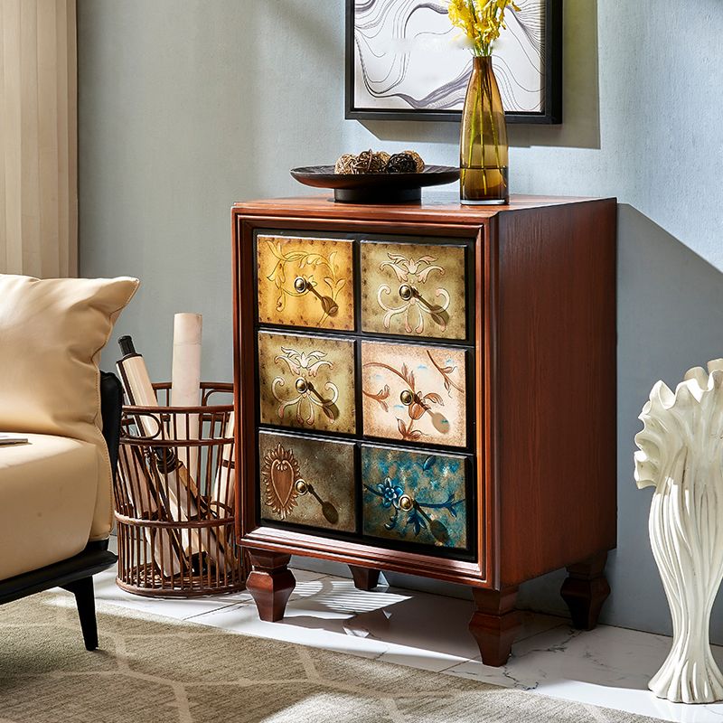 American Traditional Wooden Storage Chest Home Vertical Chest with Drawers