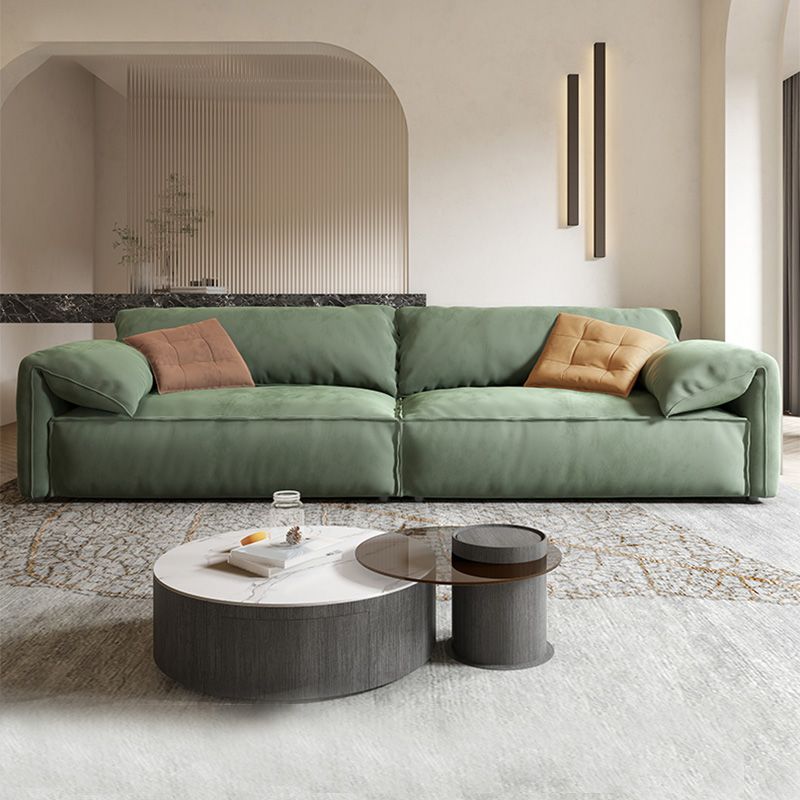 Stationary Slipcovered Living Room Pillow Top Arm Green Cushions Sofa