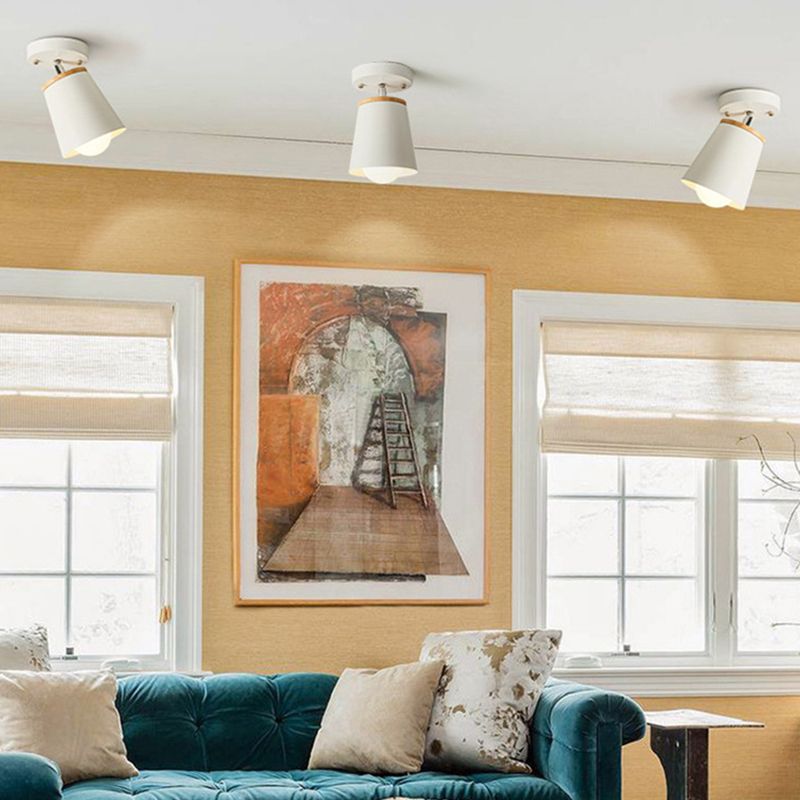 1 Light Ceiling Lighting Nordic Style Metal Cone Semi Flush Mount Lighting for Living Room
