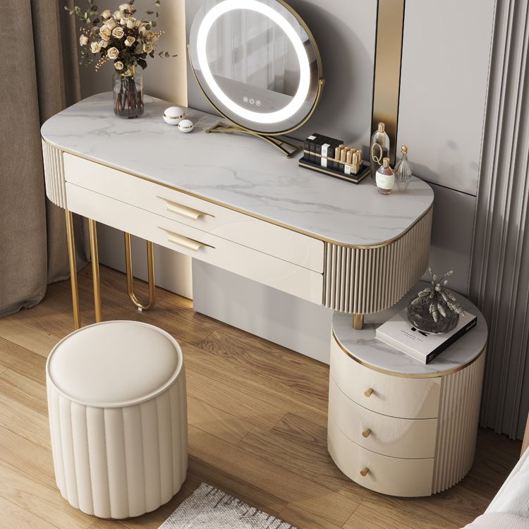 Glam Slate Top Make-up Vanity Wooden 5-Drawers Vanity Dressing Table