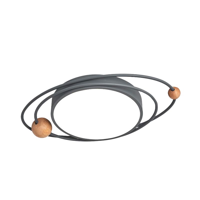 Acrylic Ring Ceiling Light Nordic LED Flush Mount Lighting Fixture with Wood Ball in Grey/White/Blue