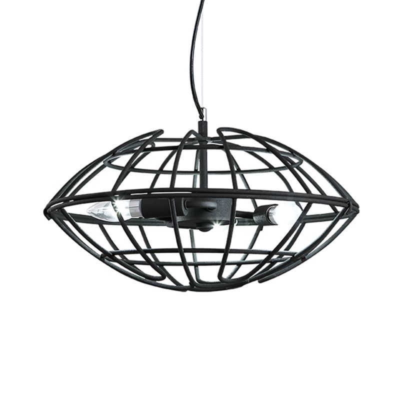 Lumière de lustre noir en métal Cage de fil UFO 3 Bulbes Éclairage de suspension d'usine pour restaurant