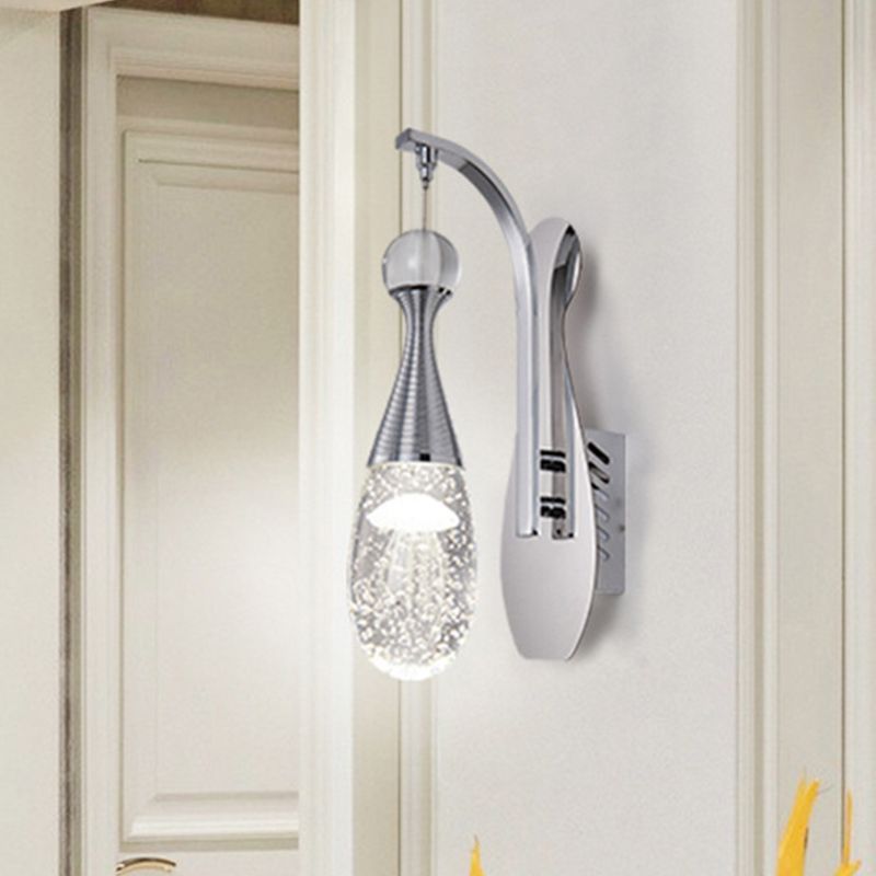 Chrome LED Wall Sconce Light Minimalisme Gend Crystal Teardrop Wall Éclairage
