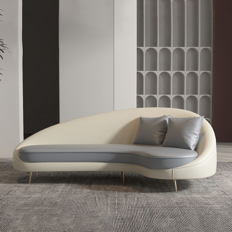 Faux Leather Curved Sofa Contemporary Sloped Arm Sofa for Living Room