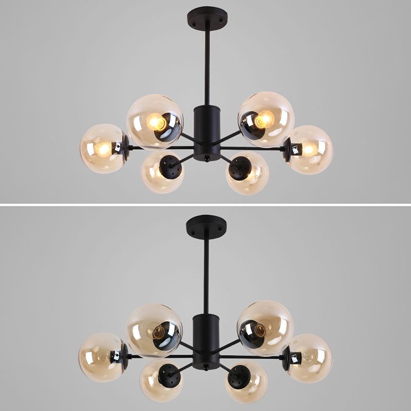 Black Wrought Iron Glass Orb Chandelier Multi Lights Nordic Style Pendant Light for Dining Room
