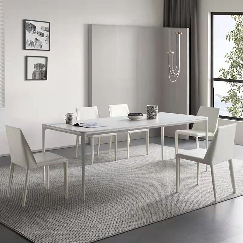 Stone Top Dining Table Contemporary Rectangle Dining Table with 4 Legs in White