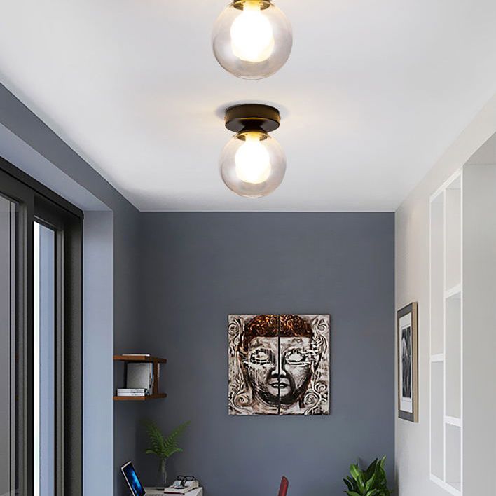 Mini Globe Glass Flush Mount Simple Single-Bulb Ceiling Light Fixture for Hallway