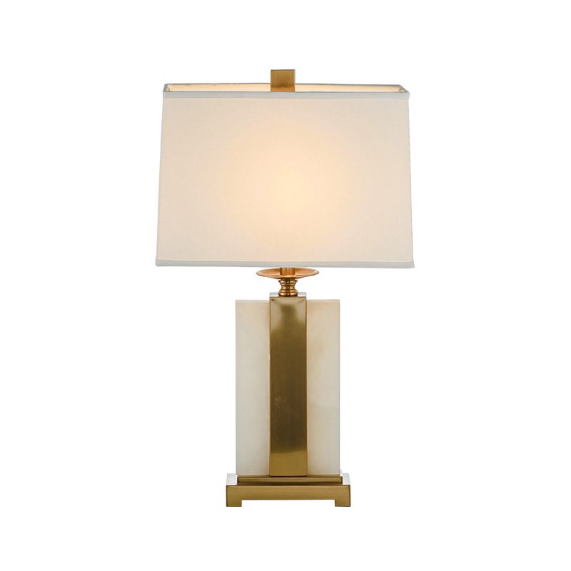 1 Glühbirnen Wohnzimmer Nachtlicht Minimalistische Weiße und Messingtischlampe mit Rechteckstoffton