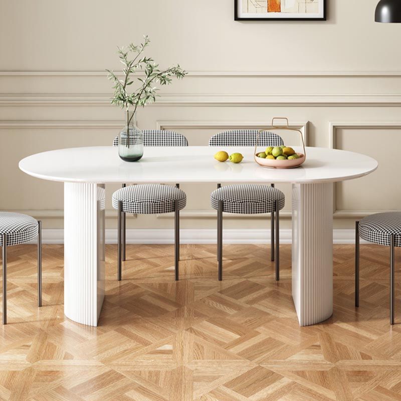 Stone Top Dining Table Modern Double Pedestal Table in White