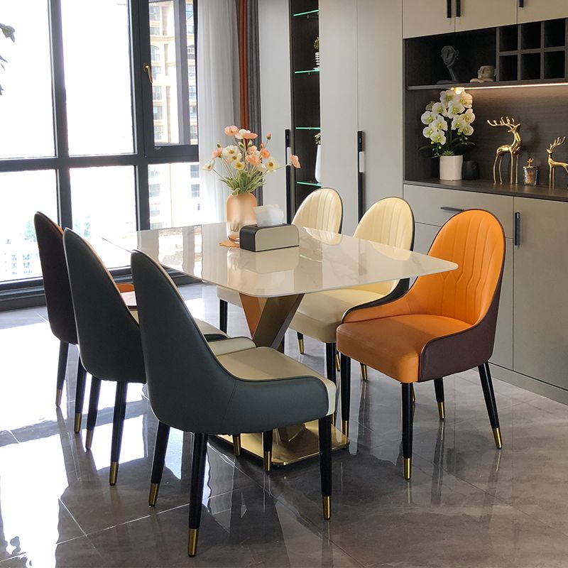 Rectangle Pedestal Table Luxury Style Stone Dining Room Collection for Home