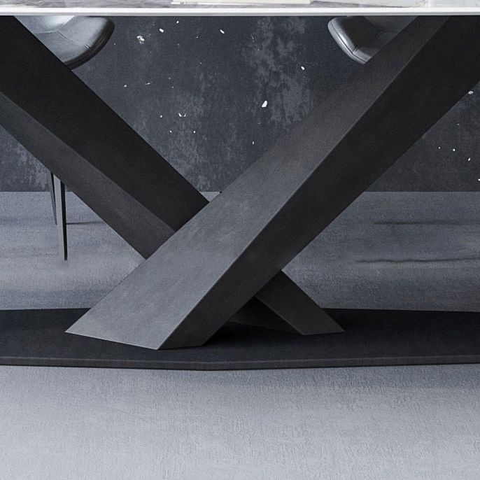 Stone Top Dining Table Rectangle Dining Table with Pedestal for Kitchen