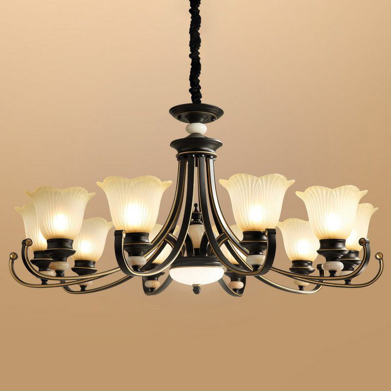Blumenförmige gefrorene Glas Kronleuchter Beleuchtung Klassiker Esszimmer Anhänger Licht in Schwarz