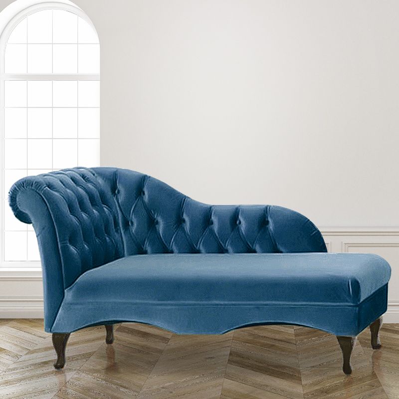 Living Room Rolled Arms Chaise Modern Style Velvet Chaise with Two Arms