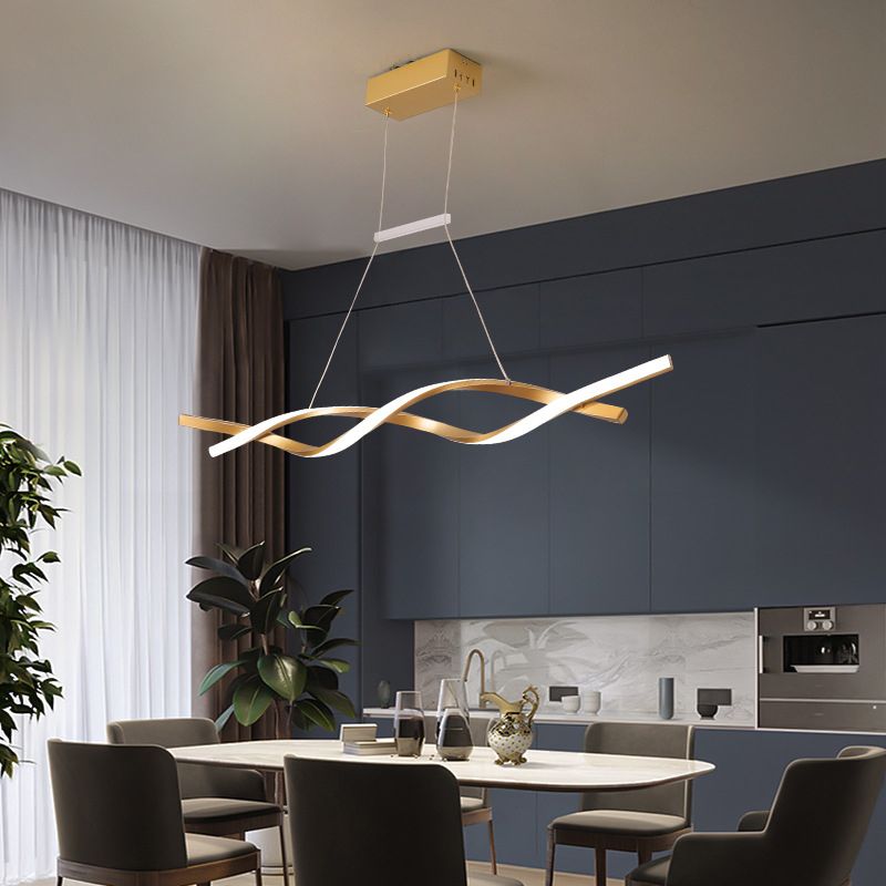Metal Shaded Island Chandelier Light Minimalist Style LED Gold Pendant Lighting Fixture