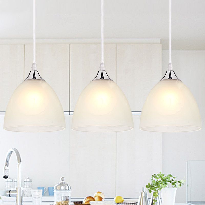 1 éclairage pendentif de cuisine léger avec dôme en verre blanc ombre moderniste nickel suspendu plafonnier lampe à plafond