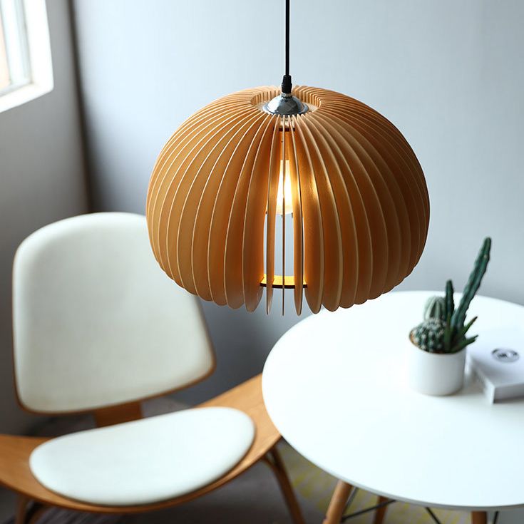 Beige Holzkürbis hängende helle chinesische style 1 leichte Restaurant Decke Anhängerlampe