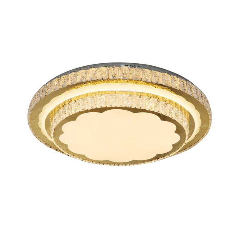 LED Flush Mount Lamp Modern Circular Clear Rectangular-Cut Crystals Ceiling Fixture in Stainless-Steel