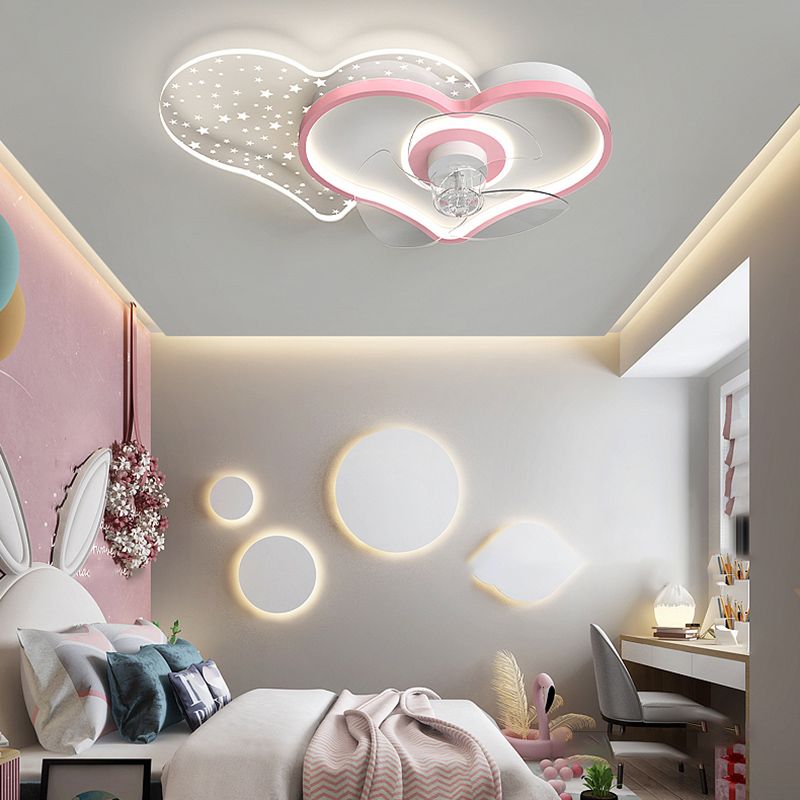 Children Style Ceiling Fan Light LED Ceiling Mount Lamp with Acrylic Shade for Bedroom