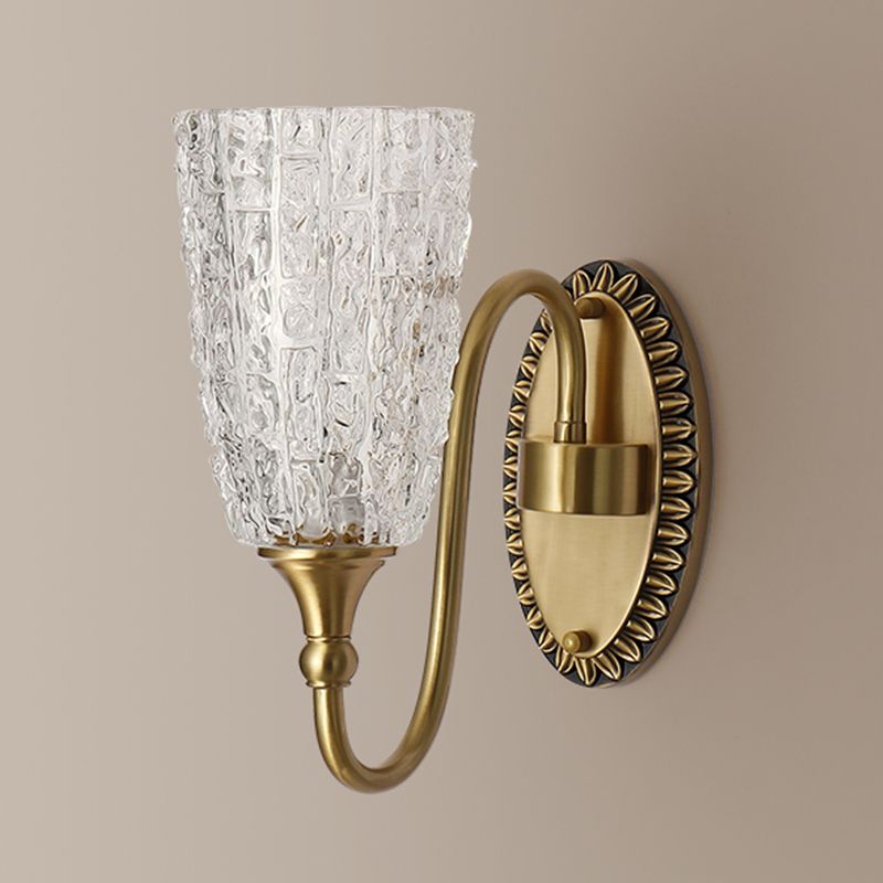 Modern Style Wall Lamp Copper Wall Mount Lamp with Glass Shade for Living Room