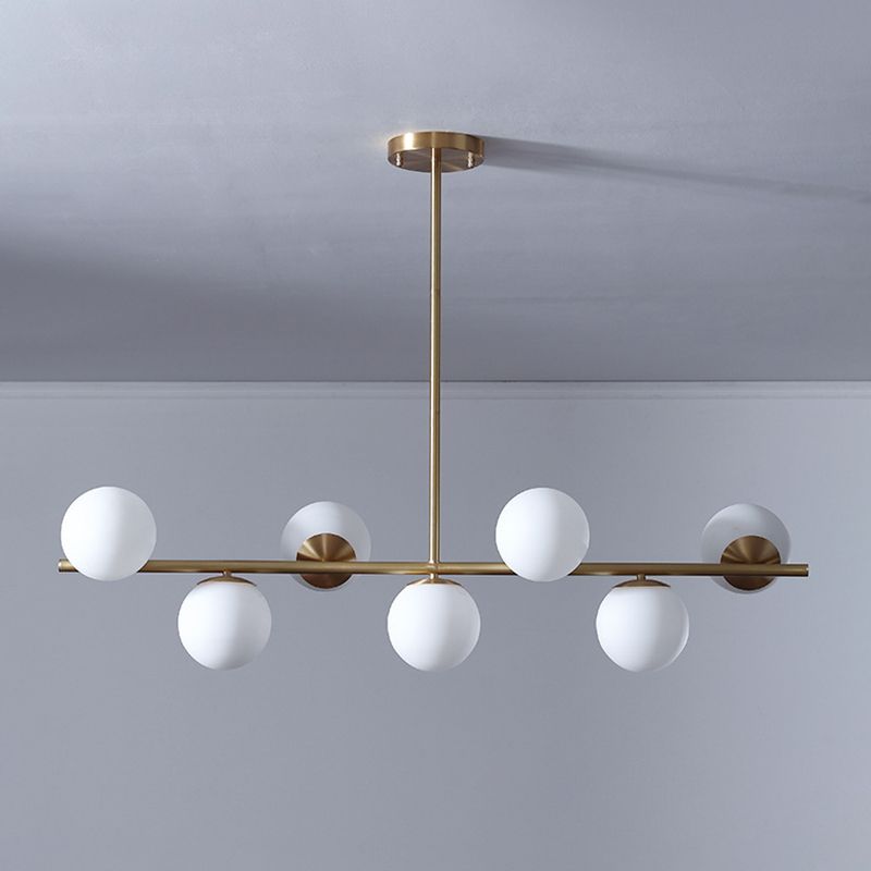 Ball Shape Glass Chandelier Modern Style 7 Lights Island Ceiling Light in Gold