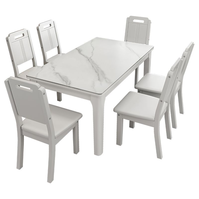 Rechthoekige eettafel uit het midden van de eeuw Vaste tafel van witte gesinterde steen