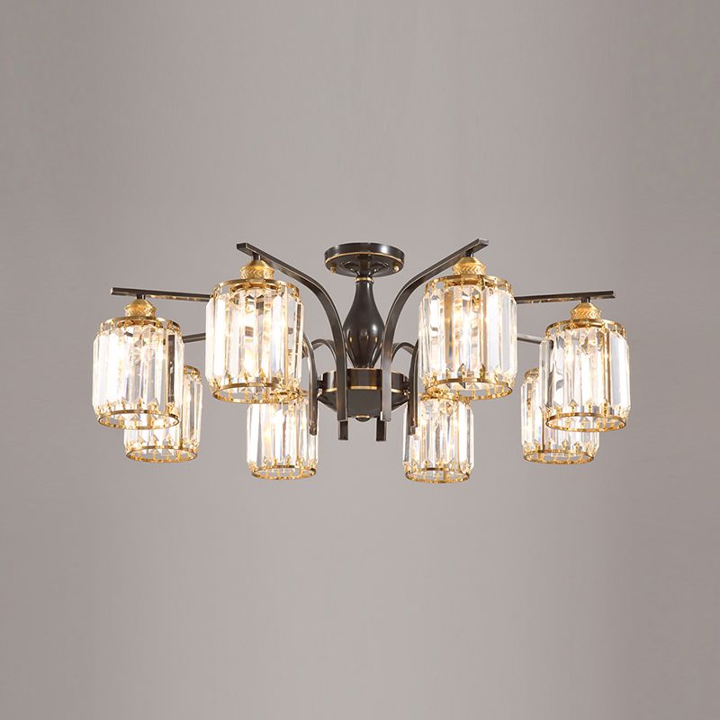 Éclairage de plafond de chambre à coucher multi-tampons moderne de cuivre en cuivre avec nuance en cristal