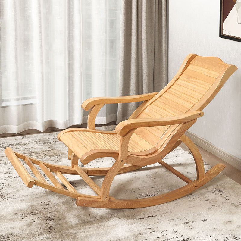 Traditional Rocker Chair Solid Sliding Footrest Wooden Rocker Chair in Living Room